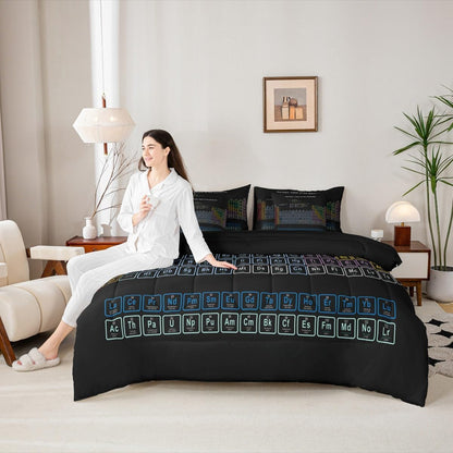 Erosebridal Chemistry Comforter Set with Sheets Full Size Periodic Table of Elements Bed in A Bag 7 Piece Science Chemistry Lovers Bedding Set for Kids Boys Children Bedroom Modern Black Bed Sets