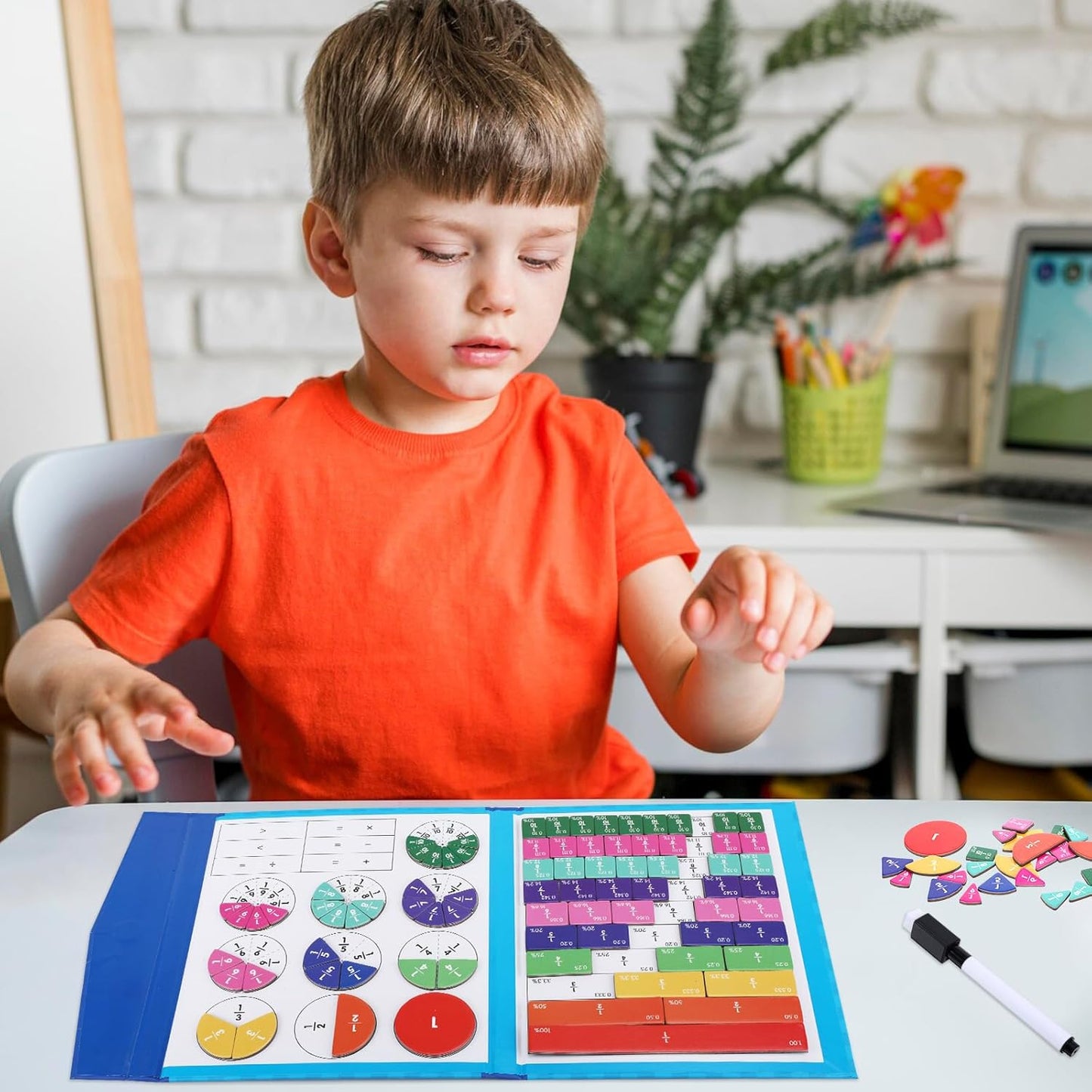 Magnetic Fraction Educational Puzzle 102 Pcs Fraction Tiles & Circles Set 9 Colors, Preschool Learning Activities Math Manipulatives for Classroom or Homeschool Supplies (Green)