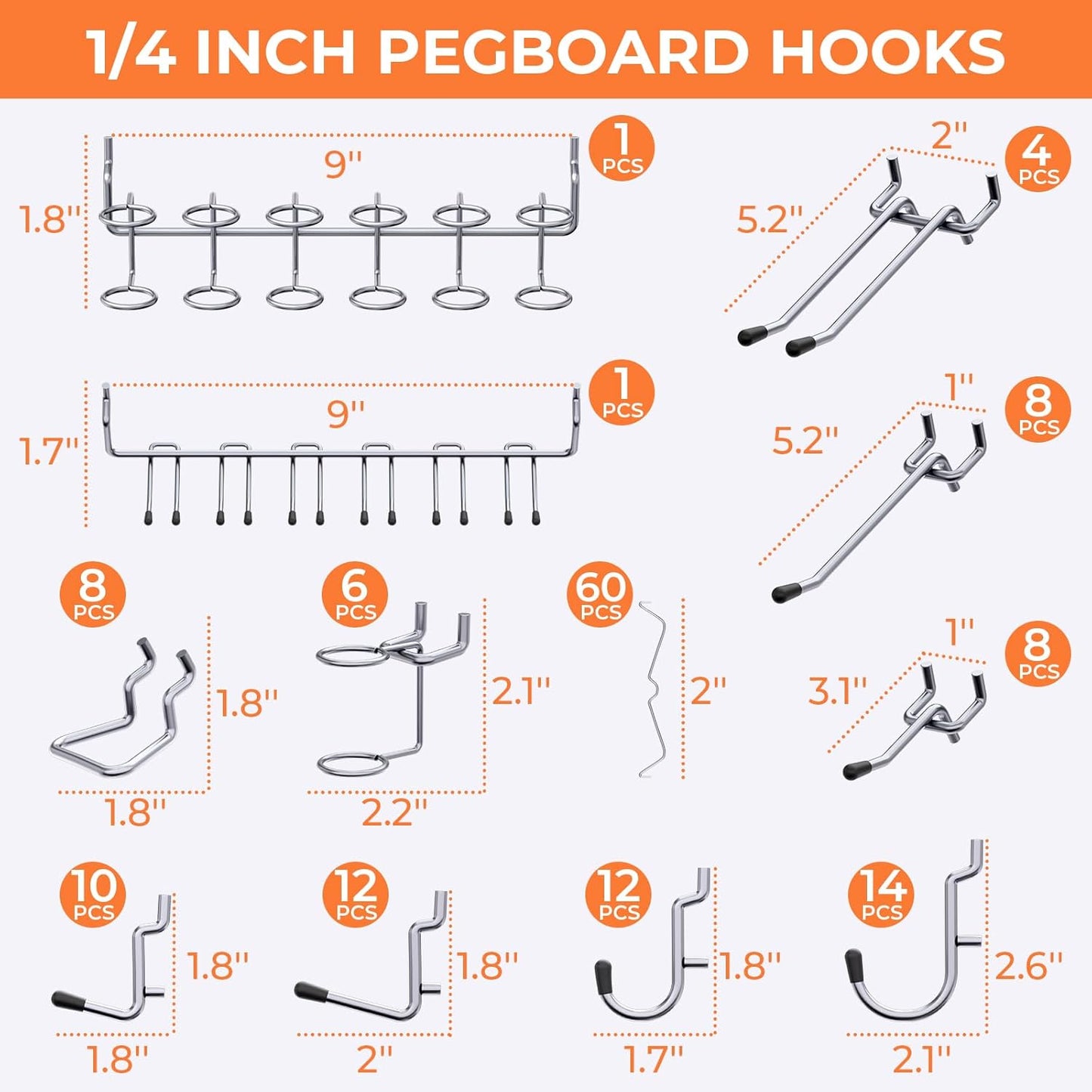 INCLY 70PCS Pegboard Wall Organizer, 4PCS Metal Peg Board Panels with 66PCS 1/4" Pegboard Hooks Accessories Kit, Black Peg Board for Walls Home, Garage Tool Storage, Workbench Organization