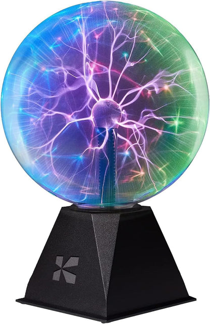 Katzco 7 Inch Plasma Ball Lamp - Touch and Sound Sensitive Electric Globe with Lightning Effects - Plug-in Energy Ball for Parties, Room Decor, and STEM Learning - Static Electricity Sphere for Kids