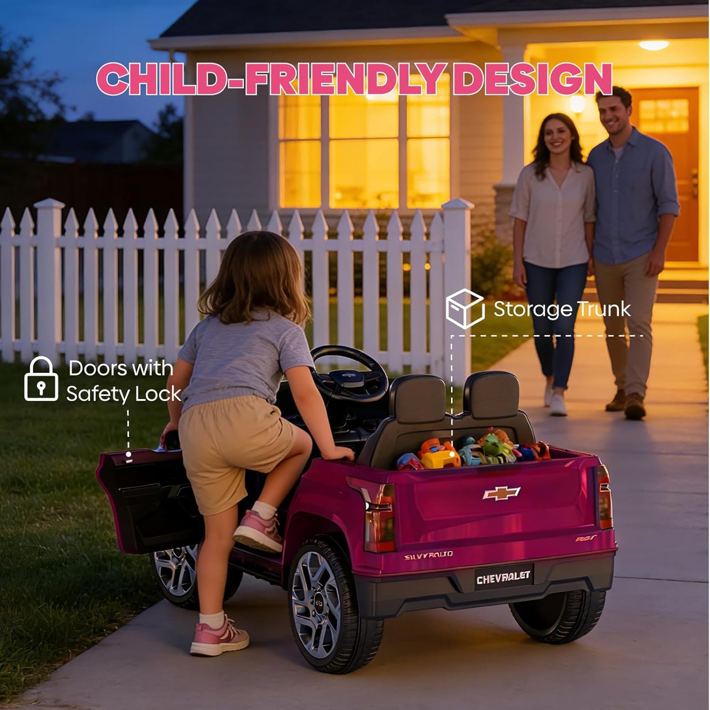 24V Licensed Chevrolet Silverado Electric Car for Kids, Ride on Toys for Toddlers with Remote Control, Soft Start, LED Lights, Music Player, Seat Belts, Easy to Assemble, Black