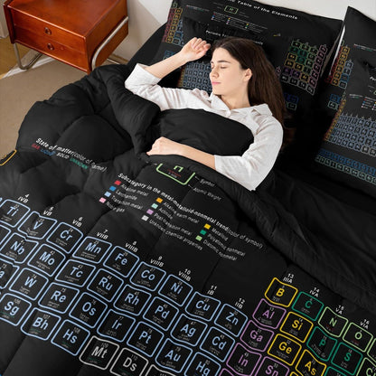 Erosebridal Chemistry Comforter Set with Sheets Full Size Periodic Table of Elements Bed in A Bag 7 Piece Science Chemistry Lovers Bedding Set for Kids Boys Children Bedroom Modern Black Bed Sets