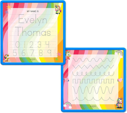Kid's Name Tracing Board | Dry Erase Letter Tracing | Reusable Name Alphabet Tracing| Number Tracing | Personalized | Baby Unicorn Theme