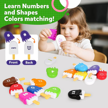 TSYAN Ice Cream Toy Set - Number & Shape Sorting Stacking Bucket for Toddlers - Educational Counting Color Recognition - Fine Motor Toys Math Learning Toys for Kids Ages 3+Year Old