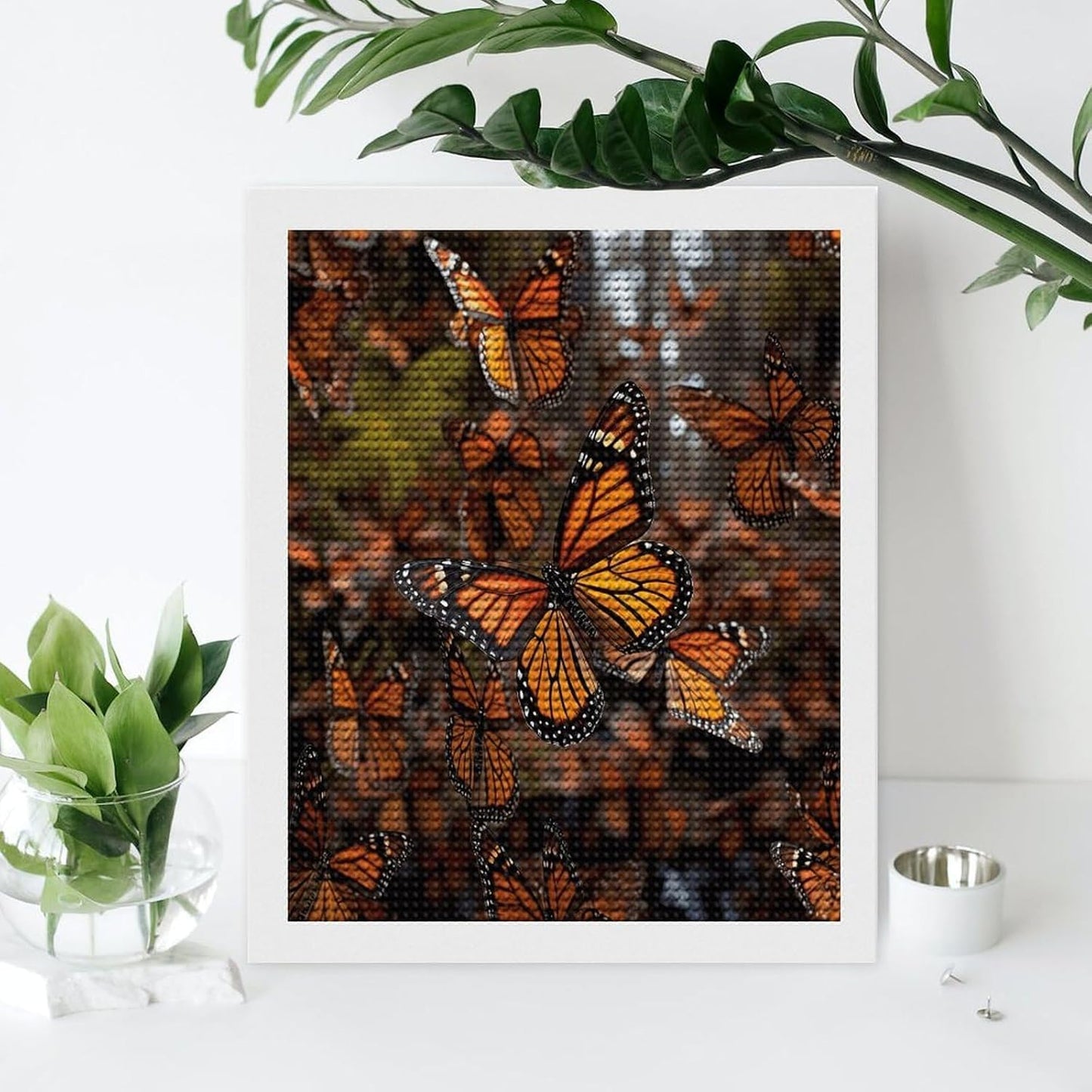 VstaDank Monarch Butterflies Diamond Painting Kits Exquisite DIY Full Round Drill Diamond Dots Painting for Adults Beginner Diamond Photo Paint with Diamond Picture Art Wall Decor 12"x20"