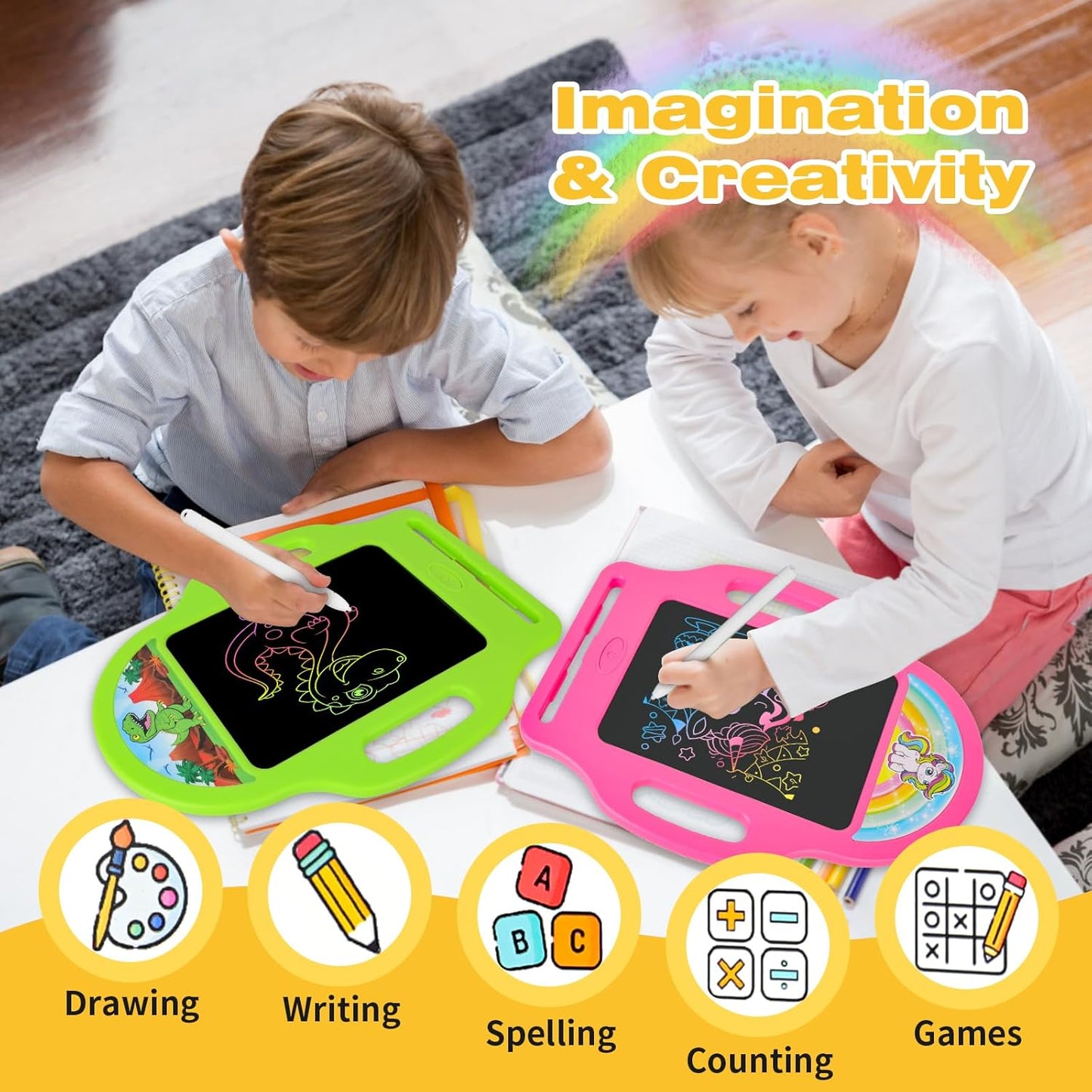 Unicorn 8.5 Inch LCD Writing Tablet for Kids 2-6, Drawing Tablet Doodle Board with Handle, Travel Car Toy for Girls, Educational Sketch Pad Birthday Christmas Gift