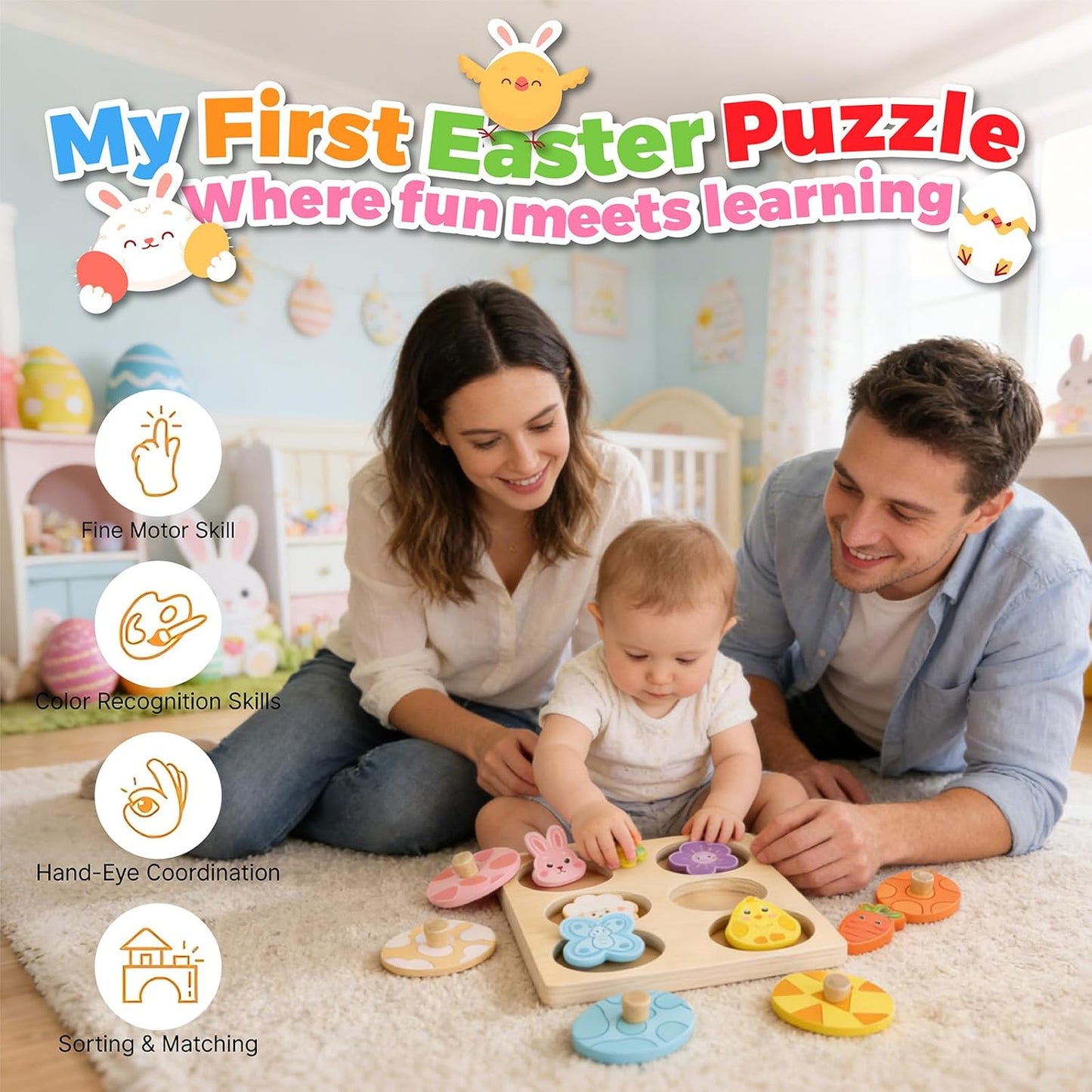 Wooden Puzzles for Toddlers 1-3, Animal Match Farm Peg Puzzle for Toddlers Age 1+, Montessori Toys for 1 2 Year Old, Knob Puzzle Birthday Gift, Preschoool Learning Toys