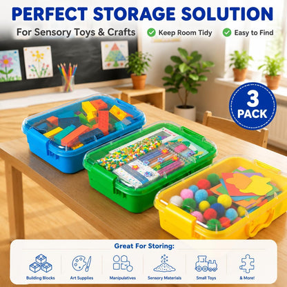 Carolart 3 Pack, Empty Sensory Bin, Wheat Straw Material，13.5 Inch Storage Container, Portable Plastic Storage Bins, Stackable Play Tray for toys,arts,crafts and sand.
