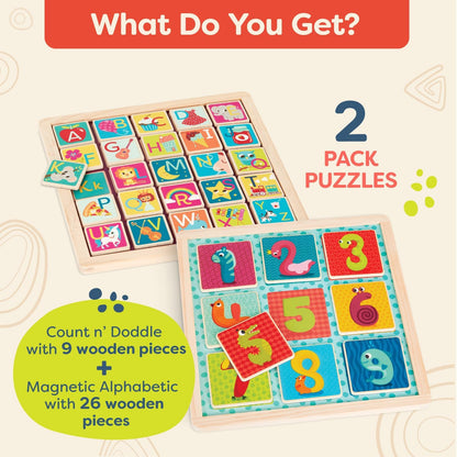 B. toys - Magnetic Alphabetic - Double-Sided Puzzle & Chalkboard - 26 Magnetic Letter-Pieces - 2-in-1 Puzzle for Kids - 3 Years +