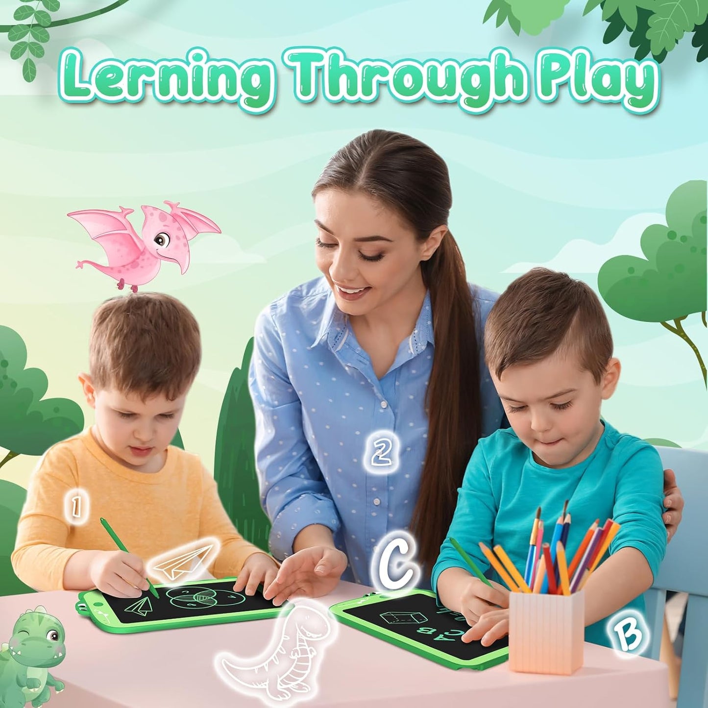 LCD Writing Tablet for Kids 8.5" Toddler Toys Learning Drawing Board Dinosaur Toys for 3 4 5 6 7 Year Old Boys Girls Birthday Gifts Idea Light Doodle Pad