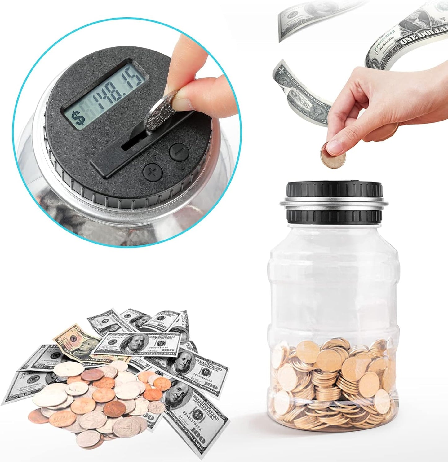 Large Piggy Bank for Adults Kids, Vcertcpl Digital Coin Counting Bank with LCD Counter, 1.8L Capacity Coin Bank Money Jar for Adults, Designed for All US Coins (Purple)