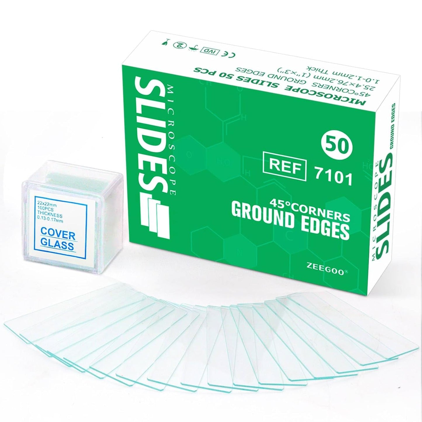 ZEEGOO Microscope Slides and Covers, Pre-Cleaned Optical Glass, High Light Transmittance, 50 Slides + 100 Coverslips, Ground Edges & 45° Corners, Fits Most Microscopes, Classroom, Lab & Home Use