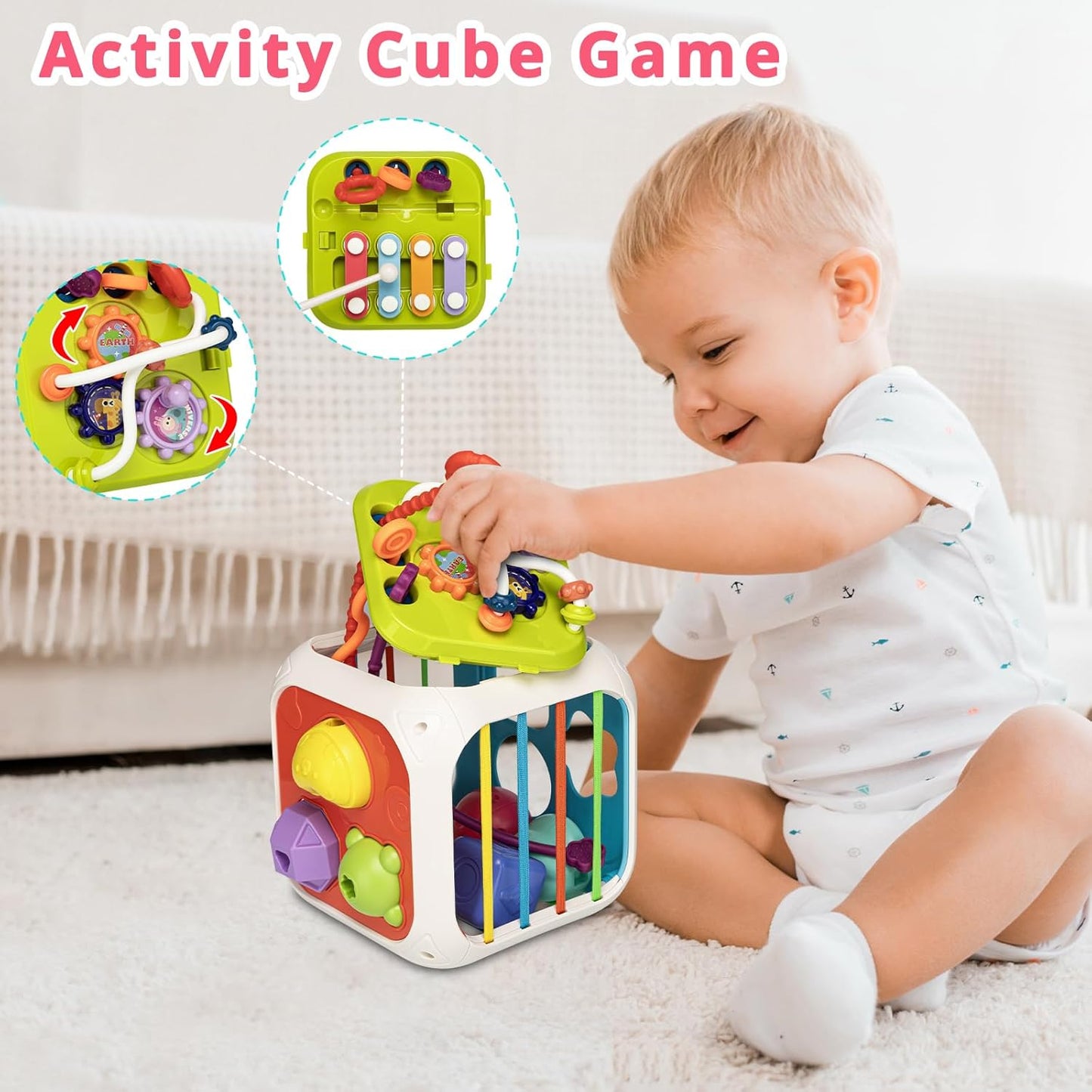 Aprilwolf Montessori Sensory Cube for Toddlers 18 Months + | Educational Activity Center with Elastic Sides | Baby Learning Toys, Wonderful Gift for Birthday Boys & Girls