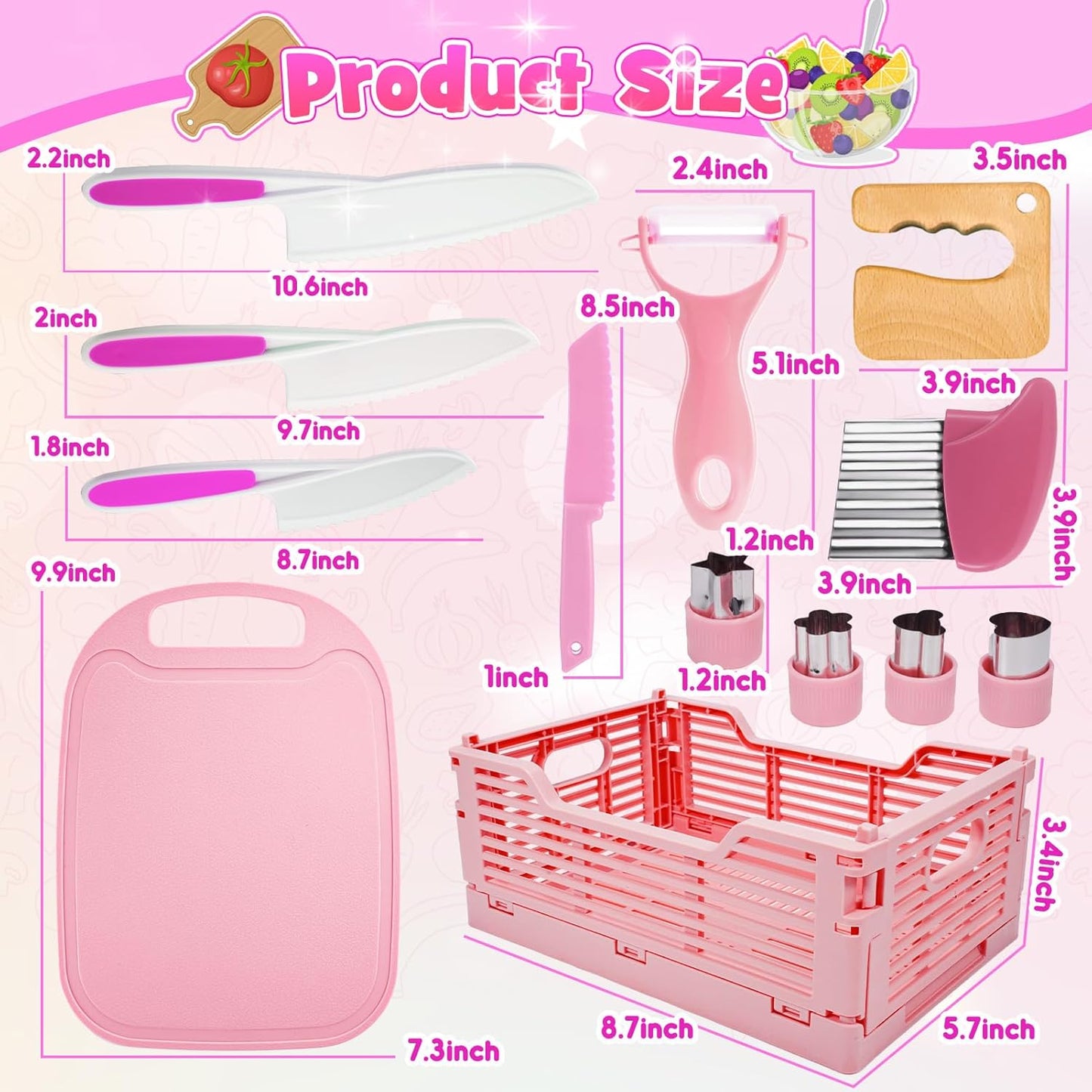 Kids Baking Cooking Set Real & Toddler Kid Apron, Kids Knife Set for Real Cooking & Basket,Food-Grade Material,Montessori Toddler Kitchen Tools, Christmas Birthday Gift for 3-10 Year Old Girls Boys