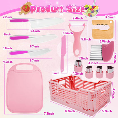 Kids Baking Cooking Set Real & Toddler Kid Apron, Kids Knife Set for Real Cooking & Basket,Food-Grade Material,Montessori Toddler Kitchen Tools, Christmas Birthday Gift for 3-10 Year Old Girls Boys