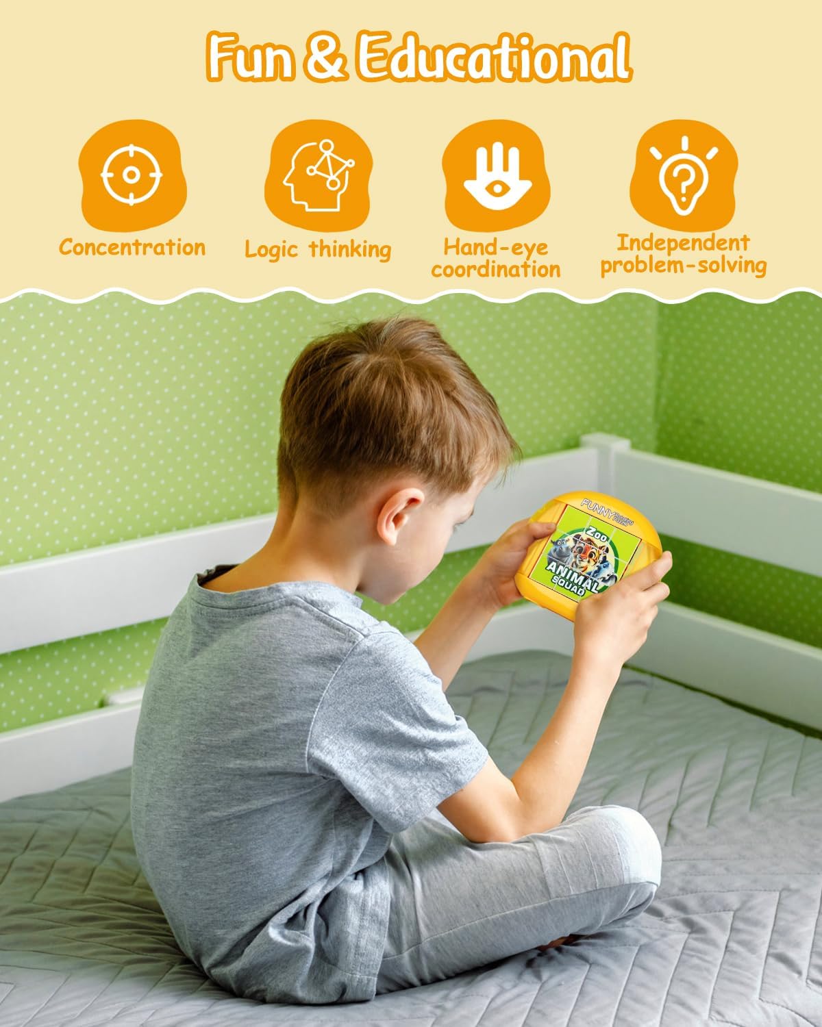 Rotating Puzzle for Kids 3 4 5 6 7 8 Year Old, 4 Puzzles in 1, Toddlers Travel, Car, Airplane, Road Trip Activities, Fine Motor Skills, Fidget, Gift for Boys & Girls Ages 3+ (Dinosaur)