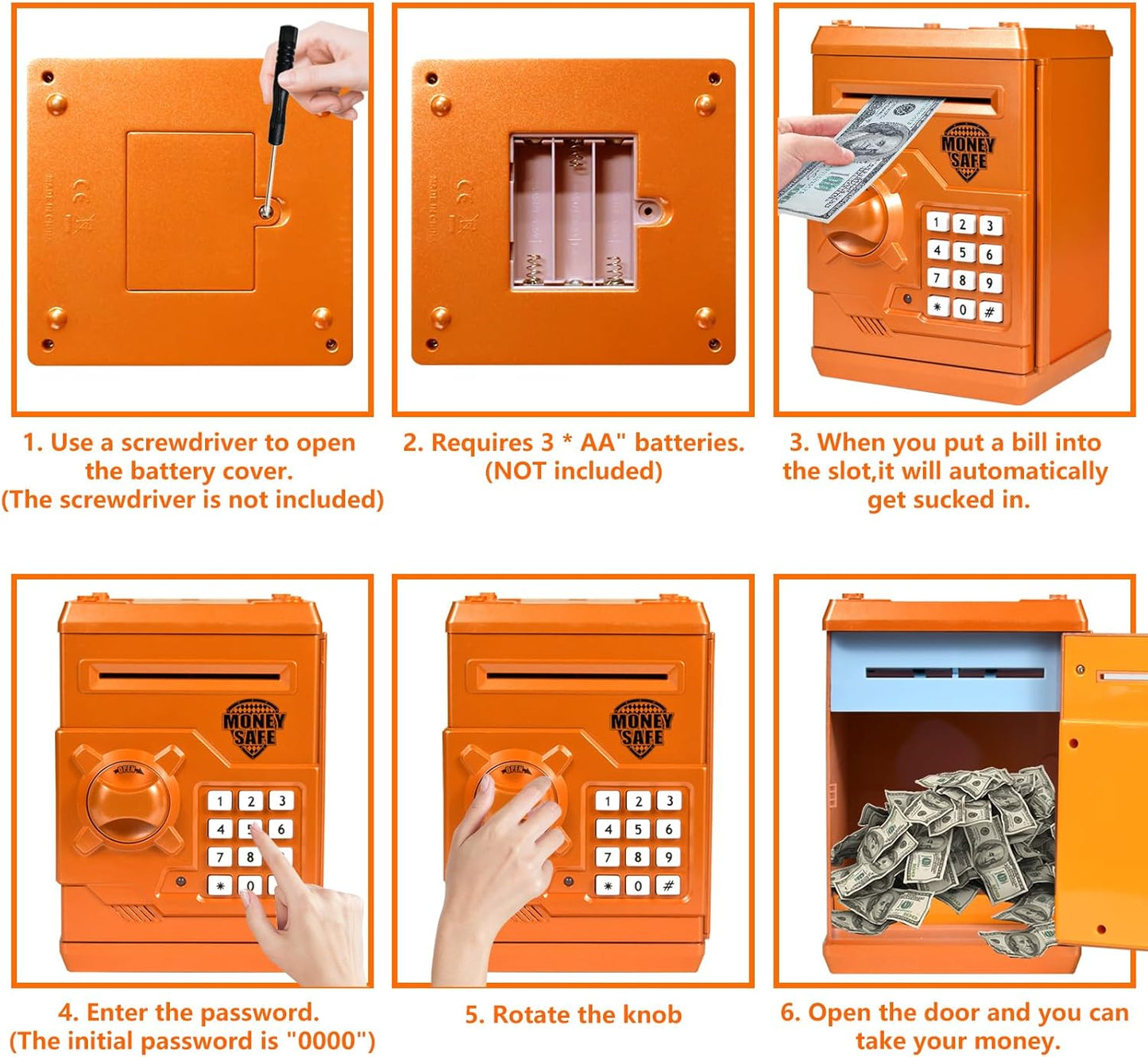 Piggy Bank Electronic Mini ATM for Kids Baby Toy, Safe Coin Banks Money Saving Box Password Code Lock for Children,Boys Girls Best Gift (Silver)