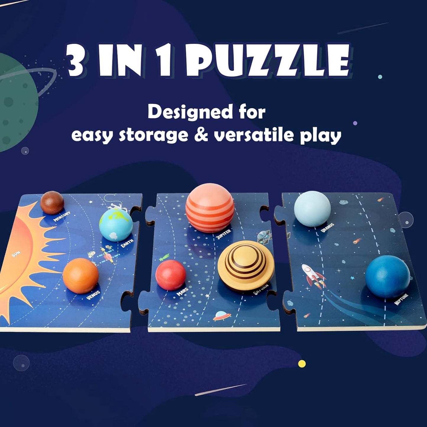 Wooden Solar System Model Board, Montessori Toys Planets Puzzle Science STEM Space Learning for Kids 4-8 with 3D Planets Models, Prechool Educational Gift for Boys Girls