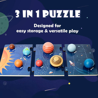 Wooden Solar System Model Board, Montessori Toys Planets Puzzle Science STEM Space Learning for Kids 4-8 with 3D Planets Models, Prechool Educational Gift for Boys Girls
