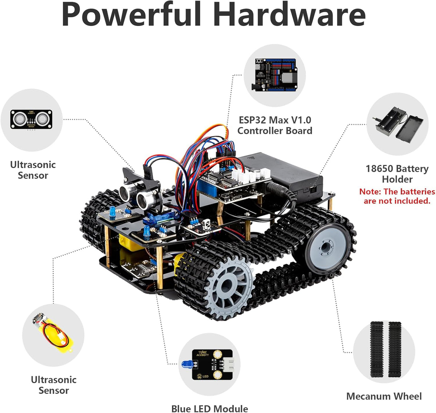 ACEBOTT Smart Robot Tank Car Kit with ESP32 for Arduino Robotics for Kids Ages 8-12 12-16 STEM Science Kits Coding Gifts for 8-16 Year Old Boys Girls Teens Cool Engineering Building Toys Unique Gifts