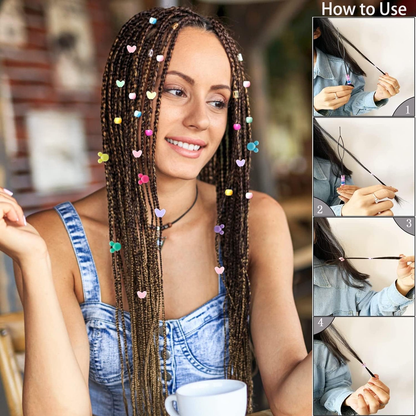 JJzxwish 1605 Pcs Hair Beads for Braids with Elastic Rubber Band Threaders Kit, Candy Color Acrylic Mickey Heart Star Alphabet Beads Pastel Pony Bead Kandi Bead for Bracelet Jewelry Making DIY Craft
