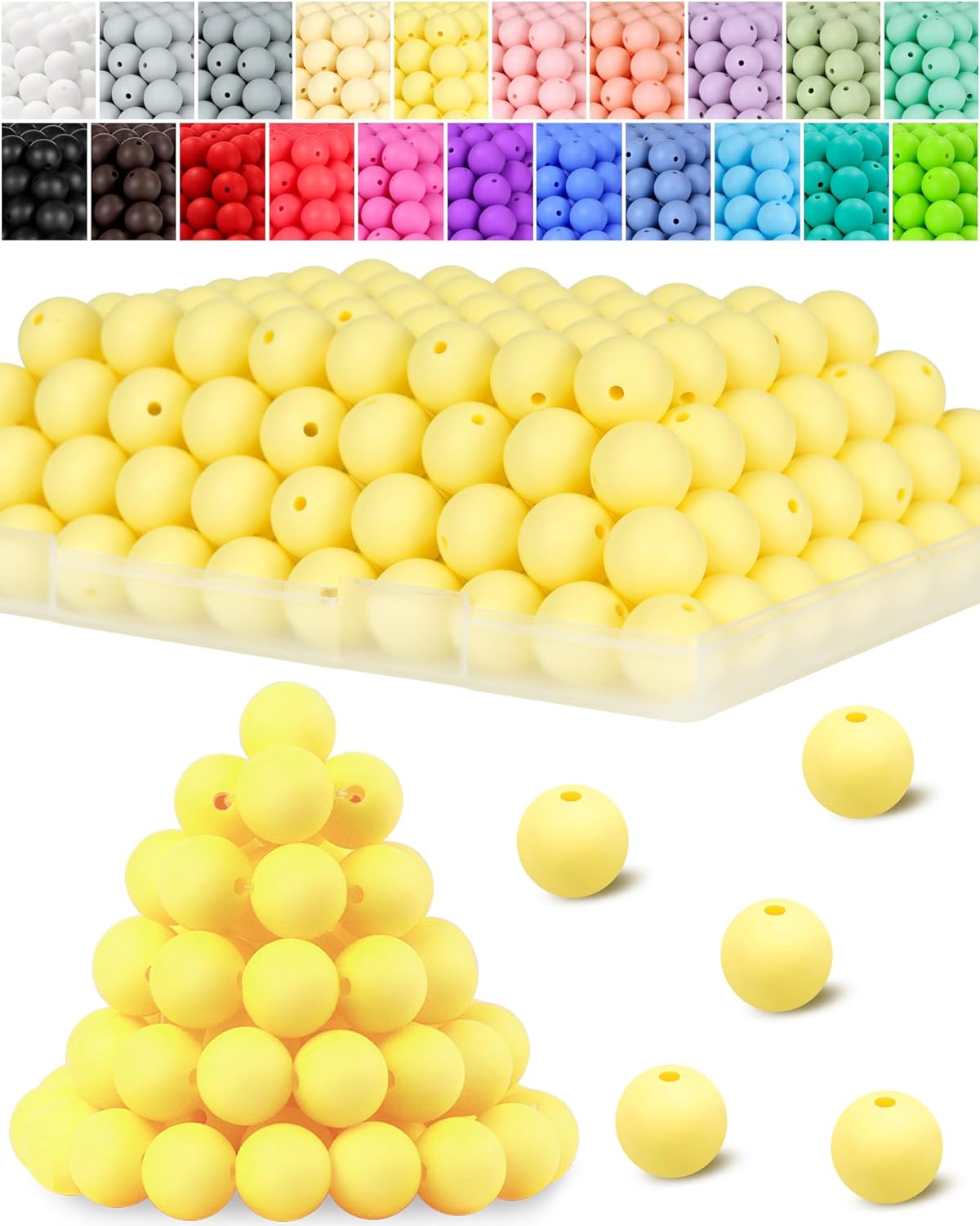 120PCS FIVEIZERO Silicone Beads for Keychain Making, 15mm Glacier Gray Round Silicone Rubber Focal Beads Bulk for DIY Crafts, Bracelets, Necklaces, and Pens