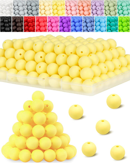 120PCS FIVEIZERO Silicone Beads for Keychain Making, 15mm Glacier Gray Round Silicone Rubber Focal Beads Bulk for DIY Crafts, Bracelets, Necklaces, and Pens