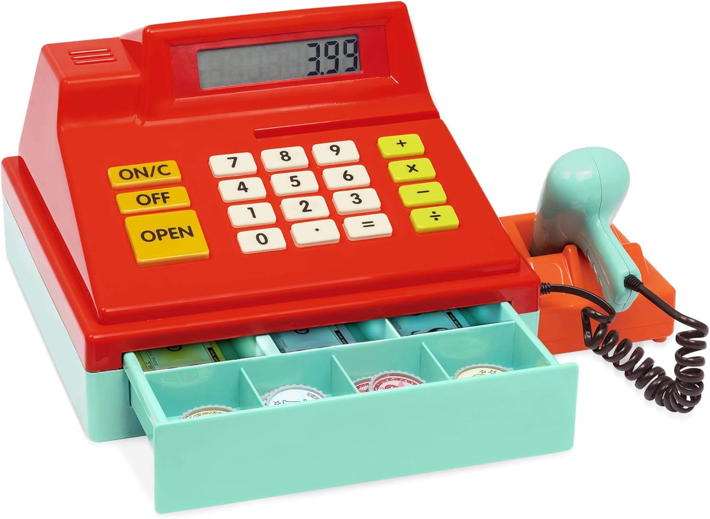 Battat – Interactive Kids Cash Register with Scanner & Sounds – 26 Pieces Pretend Play Shopping Set with Light – Up Scanner, Play Money & Card – Educational Toy for Learning & Fun – 3+ Years