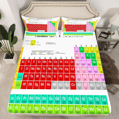Kids Periodic Table of Elements Bed Sheet Set Educational Fitted Sheet for Kids Boys Girls Teens Study Bedding Set Chemistry Bed Cover 2Pcs Twin Size