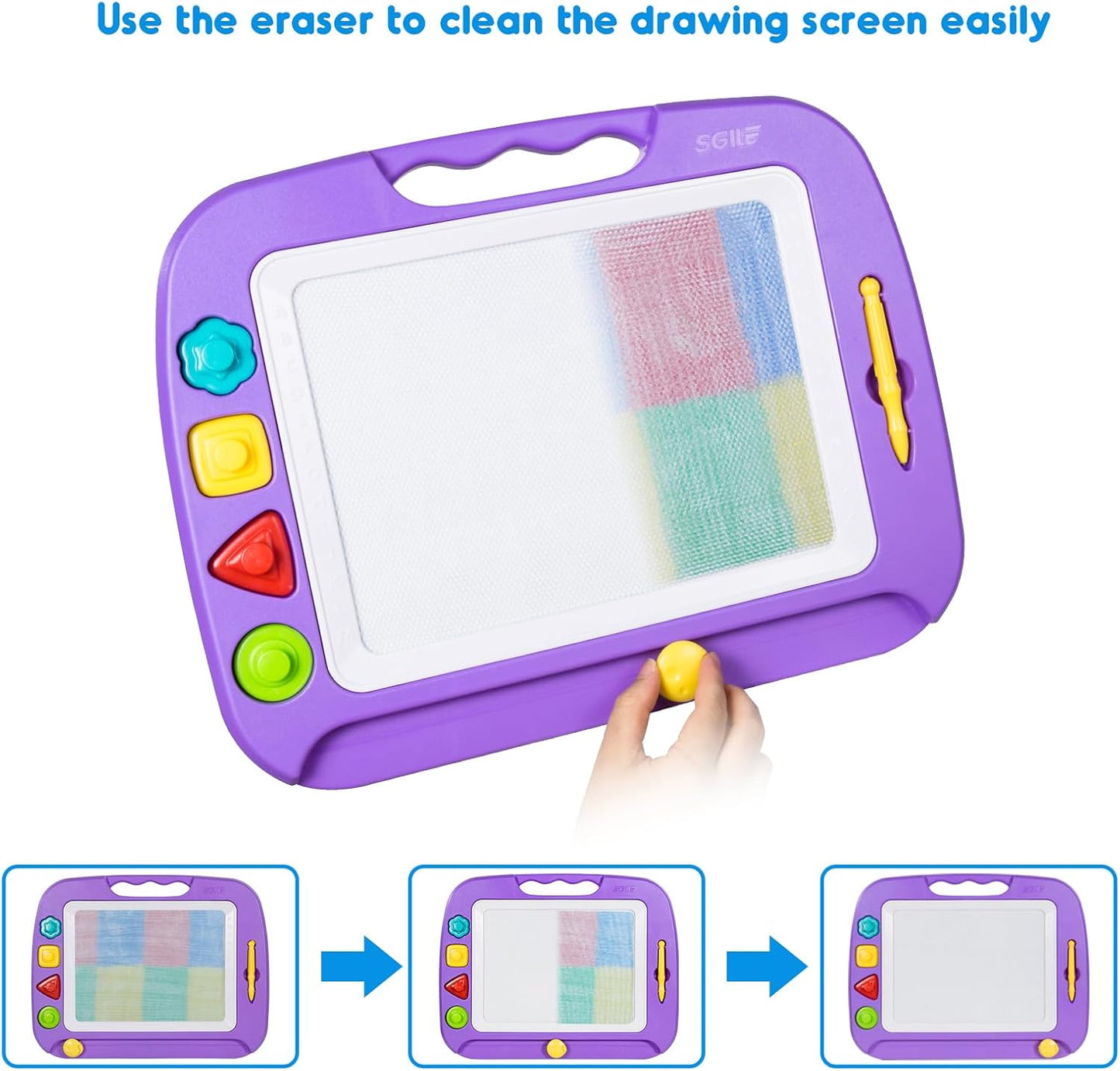 SGILE Toddler Toys for Kids, Large Magnetic Drawing Board for Birthday Gift, Toys for 1 2 3 4 Year Old Girls Boys, Etch & Sketch Pad with 4 Stamps, Learning and Educational, 16 ×13 in, Blue