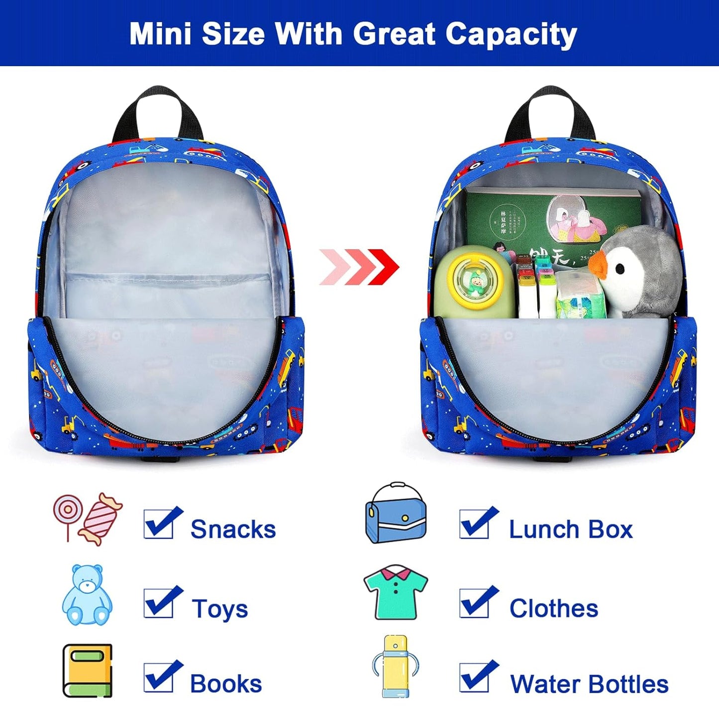 Accmor Toddler Backpack Leash, Mini Child Backpack with Anti Lost Wrist Link, Cute Kids Backpack Leash Walking Harness for Outdoor Travel, Small Excavator Backpack Tether for Baby Boys Girls Ages 1-3