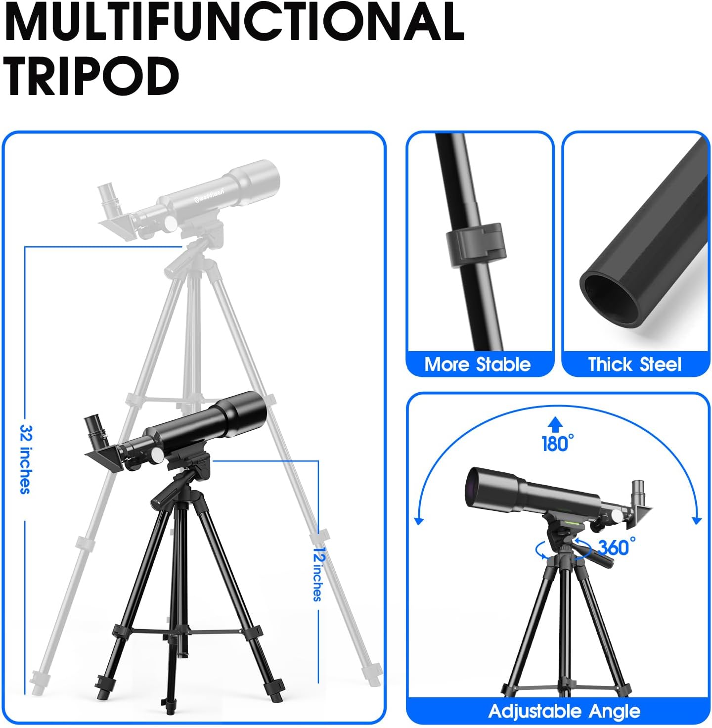 Telescope for Kids 50mm Aperture 360mm AZ Astronomical Portable Telescope for Adults Beginners with Upgraded Tripod White