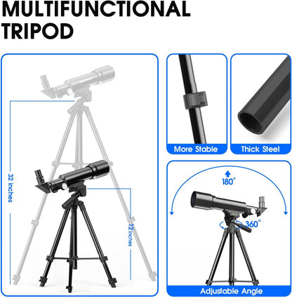 Telescope for Kids 50mm Aperture 360mm AZ Astronomical Portable Telescope for Adults Beginners with Upgraded Tripod White