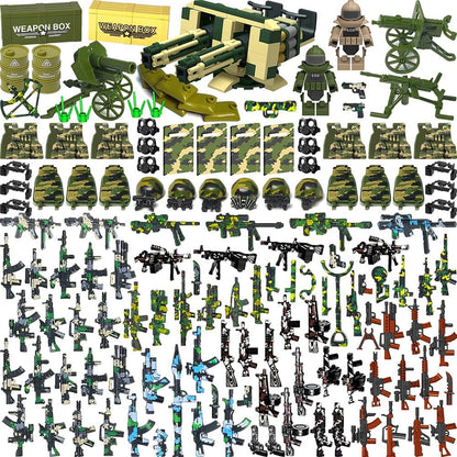390+ Pcs Military Weapon Pack Building Blocks Toys Army Weapon Set Soldier Gear Set SWAT Accessories Kits, Camouflage Helmet Tactical Vest Shields Gatling, Compatible with Major Minifigure