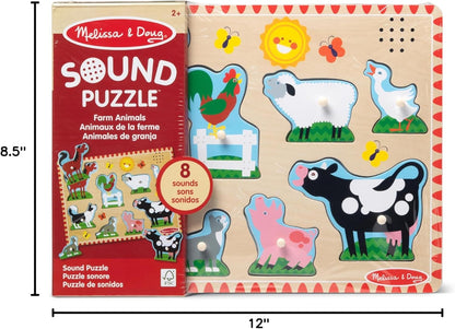 Melissa & Doug Farm Animals Sound Puzzle – 8-Piece Wooden Peg Puzzle with Light-Activated Sounds, Music Learning Toy for Toddlers and Preschoolers Ages 2+