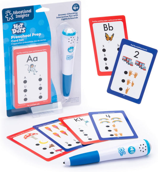 Educational Insights Hot Dots Preschool Prep Set – Toddler ABC Flash Cards with Interactive Pen, Preschool Learning Activities, Reading & Math Workbooks, Learn to Read for Kids ages 4+
