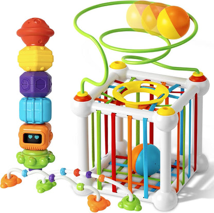 Aprilwolf Montessori Sensory Cube for Toddlers 18 Months + | Educational Activity Center with Elastic Sides | Baby Learning Toys, Wonderful Gift for Birthday Boys & Girls