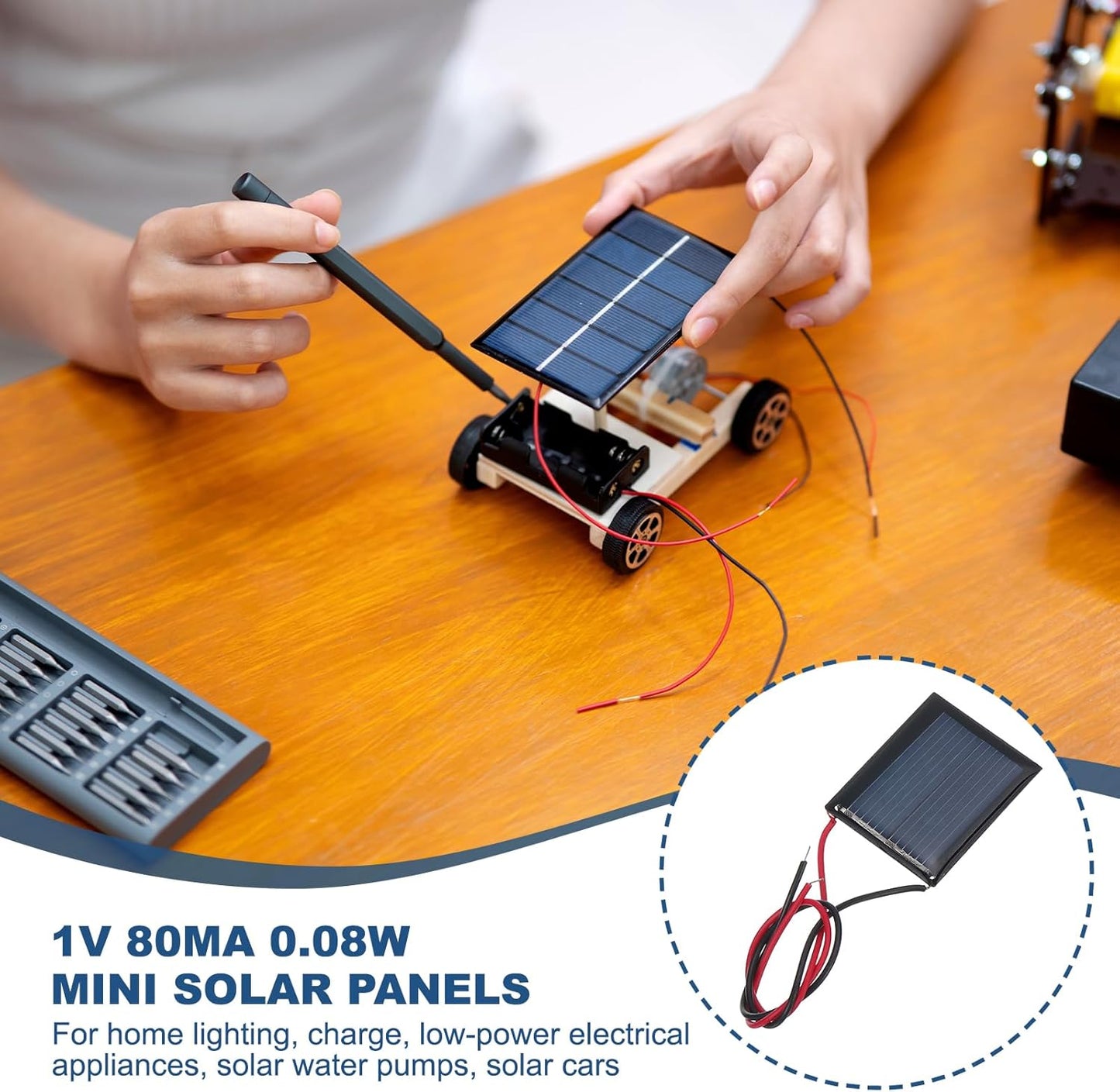 MECCANIXITY 2 Pcs 5.5V 0.44W 70mA Mini Solar Panels, Small Polycrystalline Solar Cell Panel with 2 Cable for DIY Electric Toy Materials Kits Charger, 60mm x 60mm