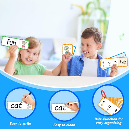 Kasfalci CVC Word Games, Flash Cards, Phonics and Speech Therapy Toys for Toddlers and Kids - Learn to Read, Spelling and Reading Learning Activities - Kindergarten Preschool Educational Toy