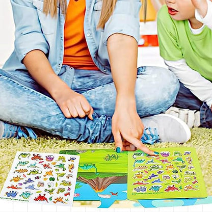RUSON Reusable Sticker Book for Kids, 2 Sets Educational Learning Toys Travel Stickers Activity Books for Toddler Girls Boys Age 3+ Birthday Gifts - Vehicle & Dinosaur