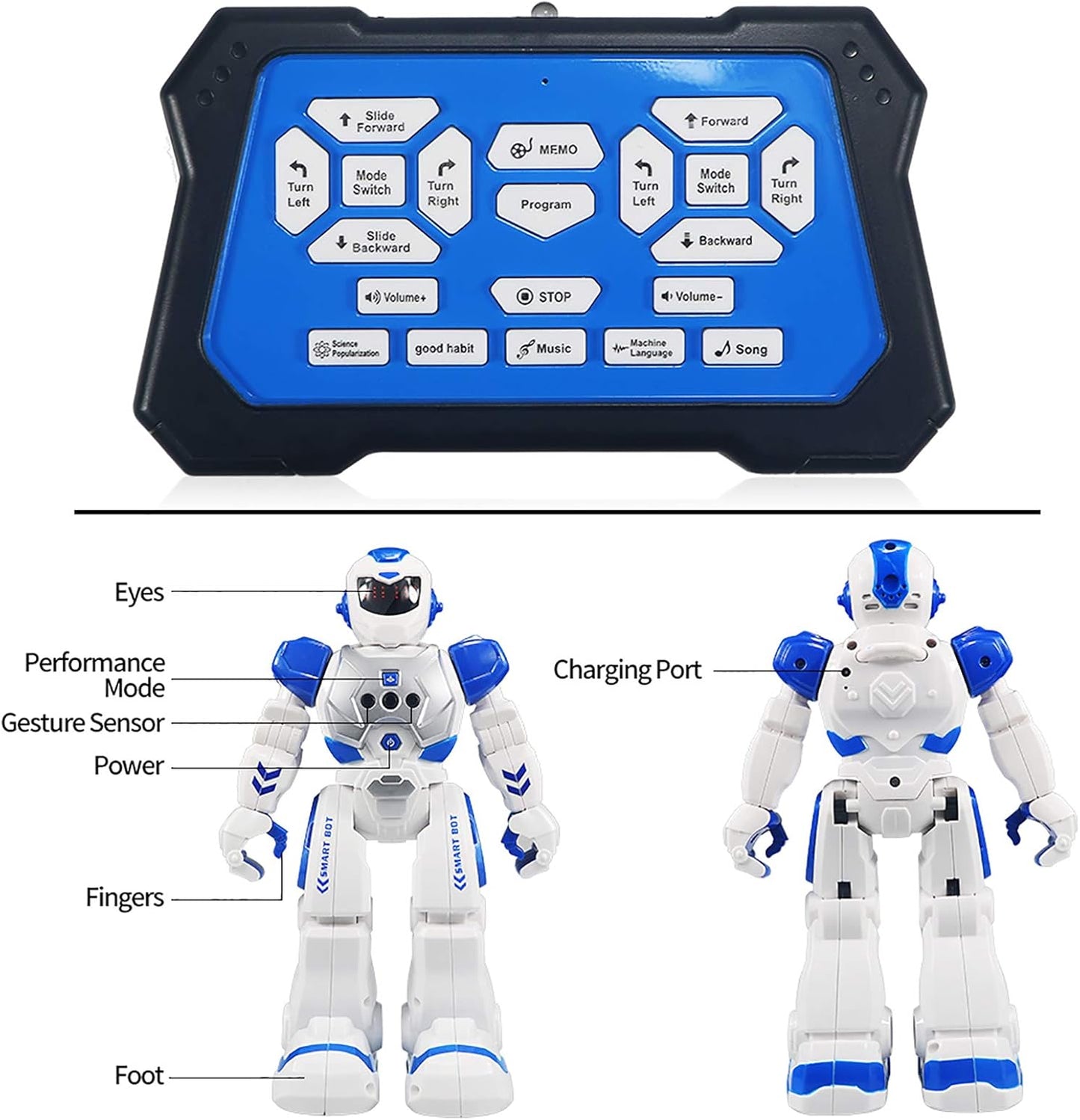 Remote Control Robot For Kids, Intelligent Programmable Robot With Infrared Controller Toys, Dancing, Singing, Moonwalking and LED Eyes, Gesture Sensing Robot Kit For Childrens Entertainment (Blue)