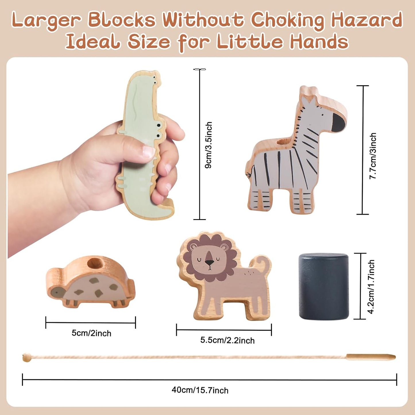 Wooden Animals Threading Toys Lacing Beads for Toddlers,Stacking Blocks Balance Game,Family Educational Preschool Learning Toy, Preschoolers Montessori Classroom Activities,Ideal Gift for Kids