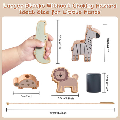 Wooden Animals Threading Toys Lacing Beads for Toddlers,Stacking Blocks Balance Game,Family Educational Preschool Learning Toy, Preschoolers Montessori Classroom Activities,Ideal Gift for Kids