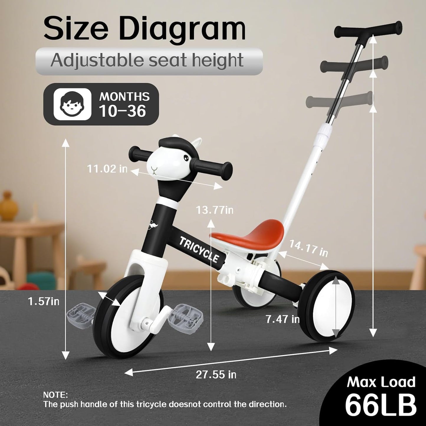 Tricycle for Toddlers 1-3 Year Olds, 5 in 1 Toddler Balance Bike 2-4 Years Old Boys Girls, Push Trike Toys with Adjustable Handle, Birthday Gifts for 2 3 4 5 Year Old Kids Bike (Blue)