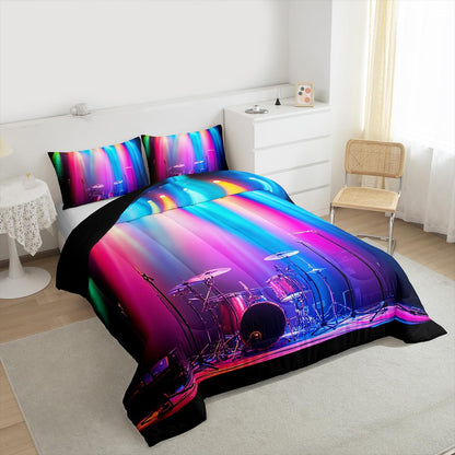 Erosebridal Drum Kit 3D Print Kids Comforter Sets Rock Music Themed Full Bedding Set for Boys Girls Musical Pattern Comforter Set,Colorful Retro Style Quilt Duvet 3 Pcs