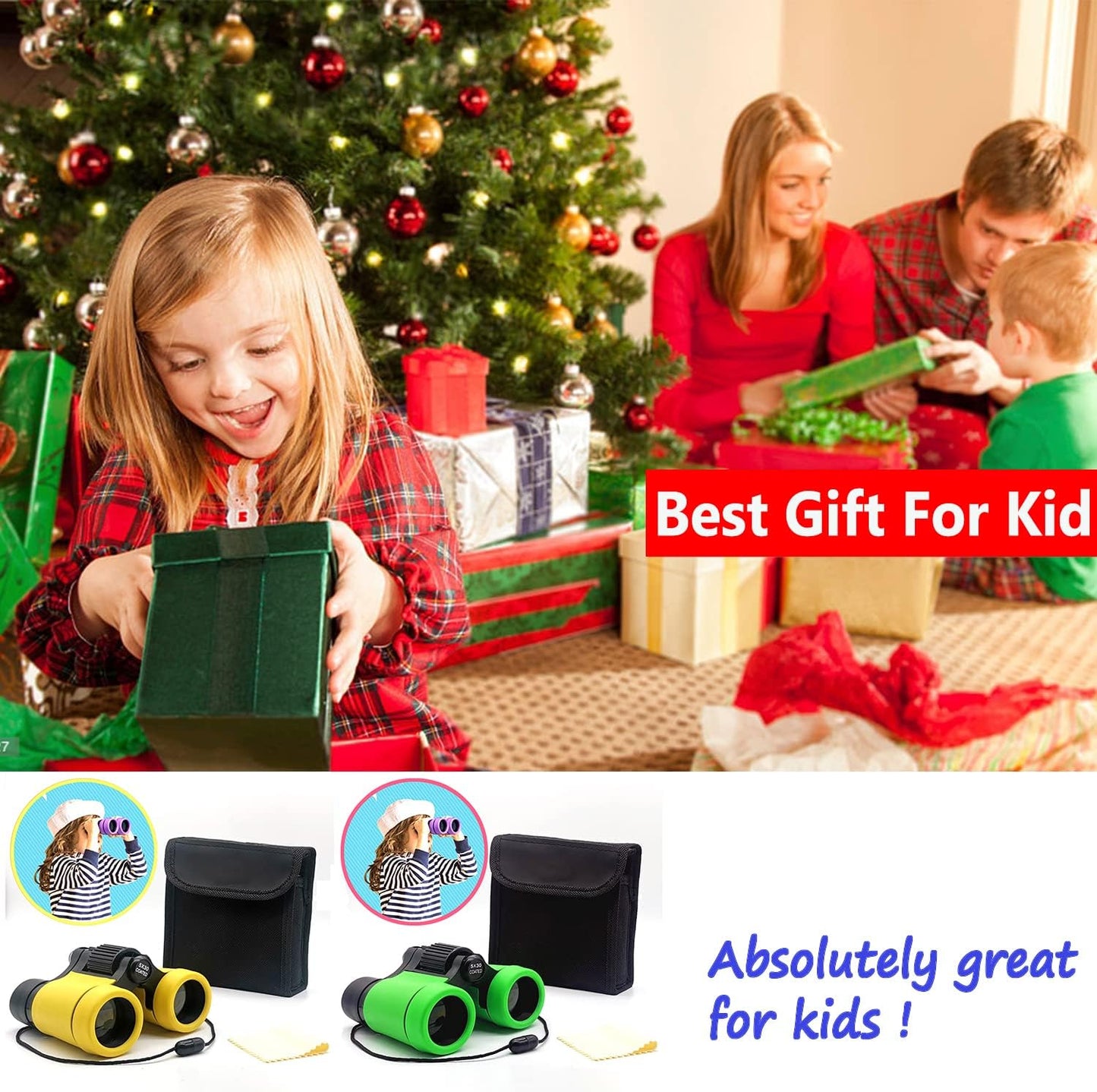 Kids Binoculars Best Gifts for 3-12 Years Boys Girls High-Resolution Optics Shockproof Mini Compact Binocuolar Toys Folding Small Telescope for Bird Watching Camping Outdoor Play