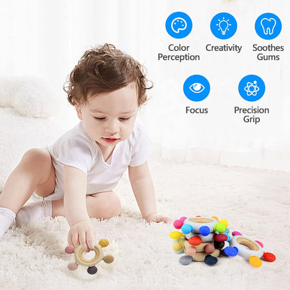 Baby Teething Toys Teething Rings Silicone Teethers for Babies 6-12 Months Baby Rattles & Plush Rings Sensory Toys for Soothing Sore Gums for Newborn Infant Essentials (Animals)