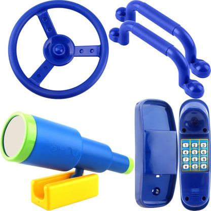5 Pack Kids Playground Accessories Set Swingset Steering Wheel Plastic Telescope Safety Handles Telephone Toy for Outdoor Playhouse Playset (Color Set 4)