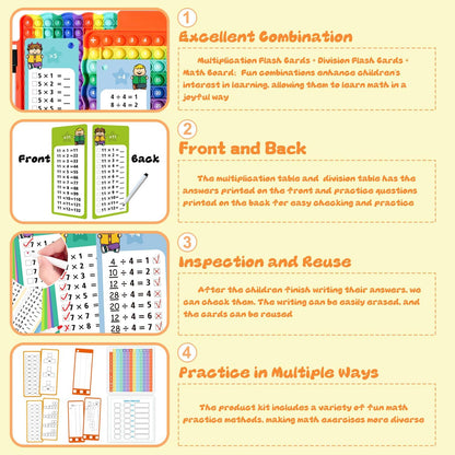 Multiplication Flash Cards + Math Board, Math Flash Cards & Chart, Times Table Manipulatives for Preschoolers 3rd,4th,5th,6th Grade