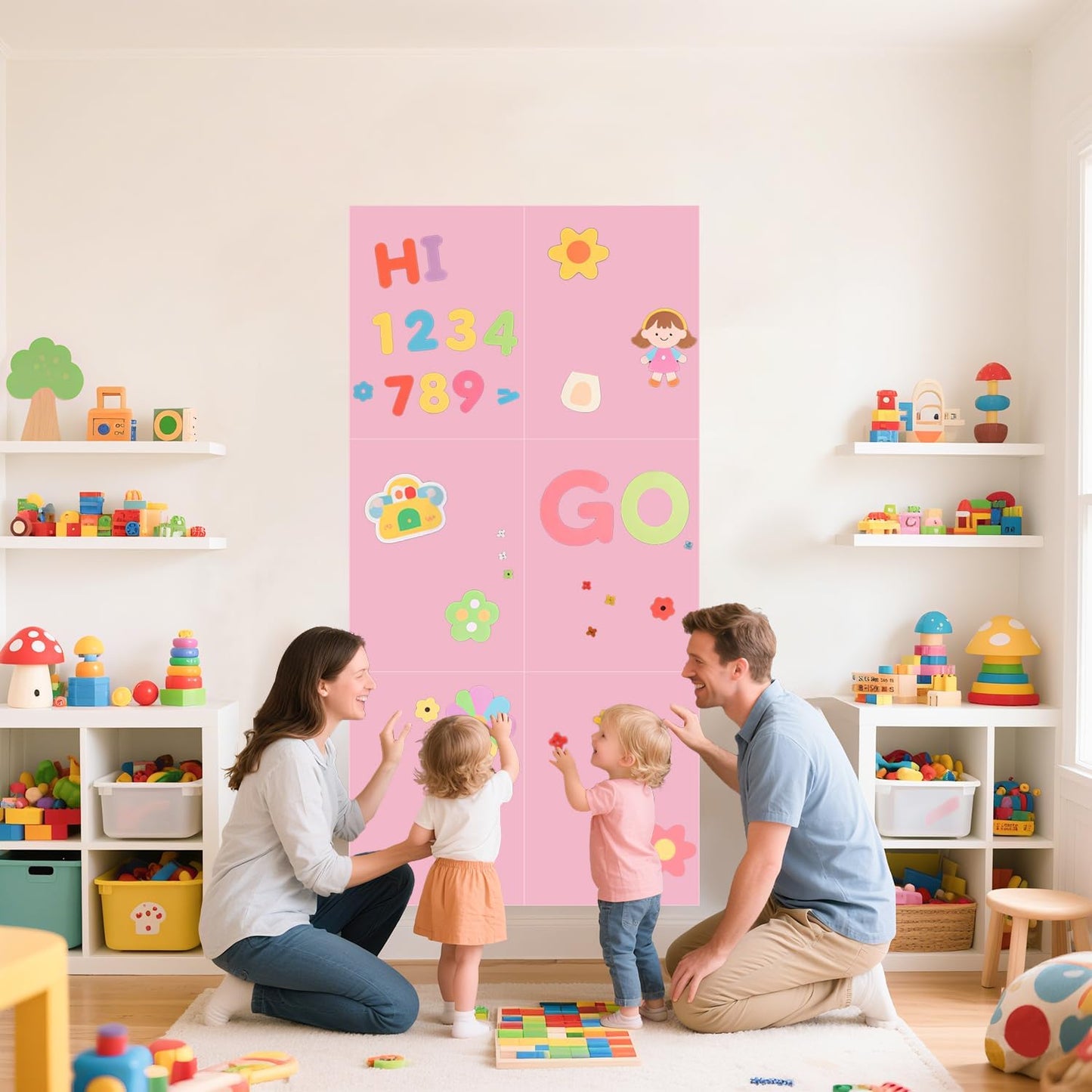 Magnetic Decal Wall for Kids Set of 6 Milk Tea Magnetic Chalkboard for Wall Peel and Stick Magnet Sheets with Chalk Tangram Puzzle and Multiple Accessories Magnetic Wall Decal for Playroom Home
